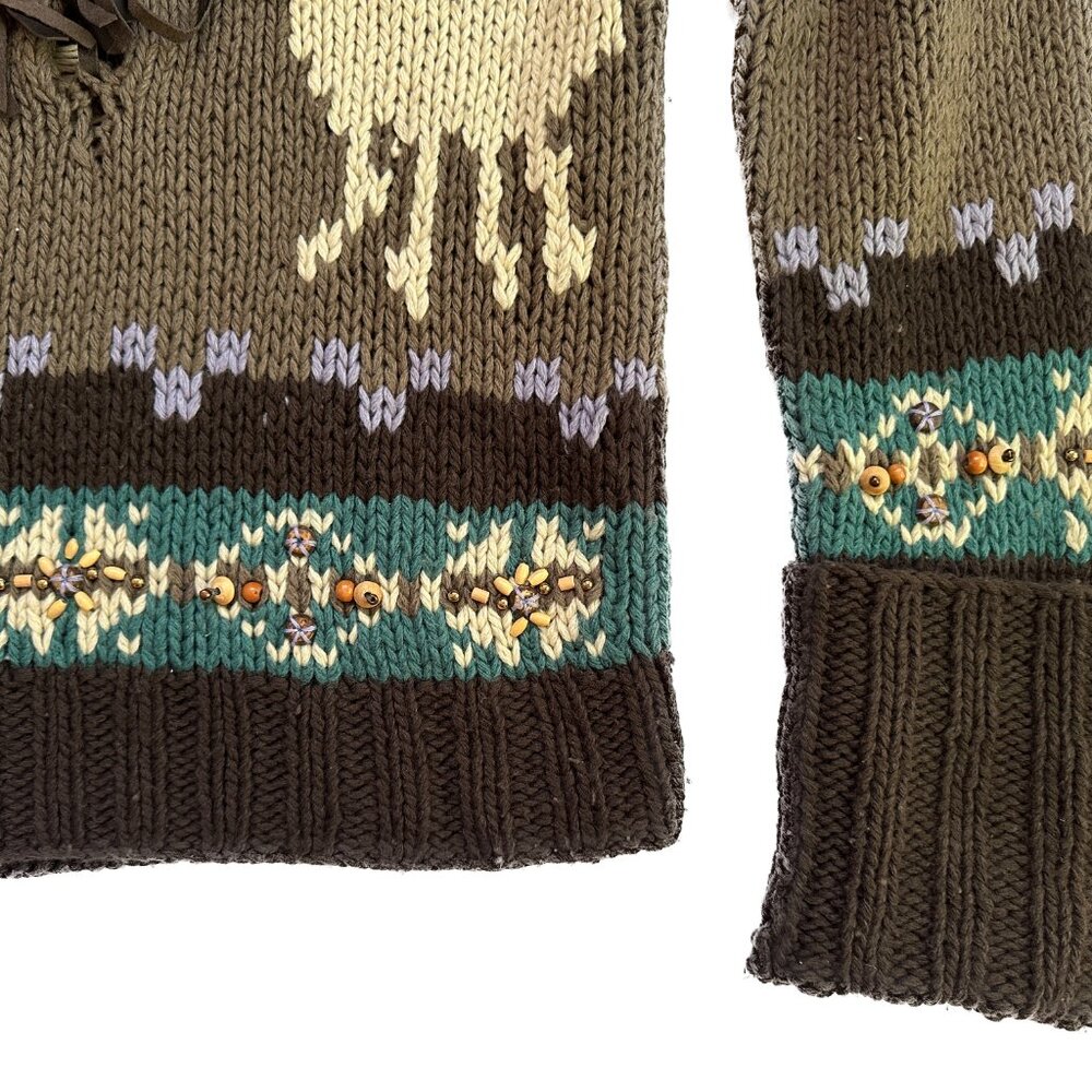 LaROK Woodsman Beaded Lace Up Reindeer Wool Sweater aso Jessica Simpson S - Picture 8 of 16